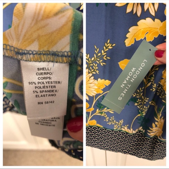 London Times Blue Floral Mixed Print Print Dress - Picture 4 of 5